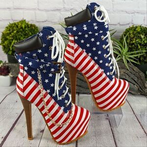 NWOT - AMI Clubwear Patriotic Stars & Stripes Stiletto Platform Booties